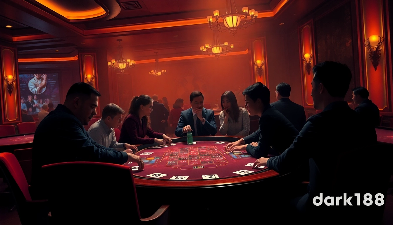 Experience the dark168 casino ambiance with players gathered around a luxurious gaming table.