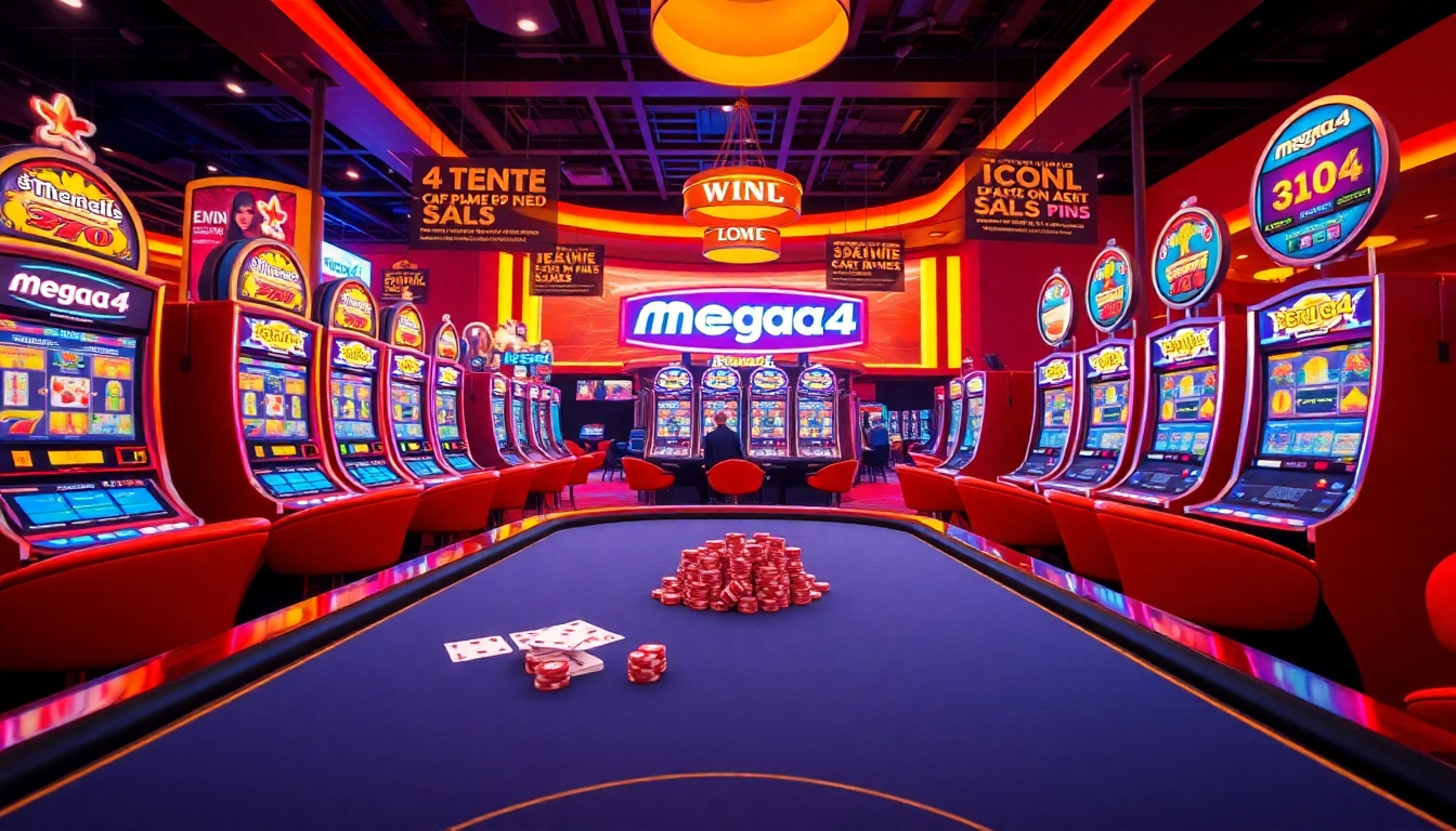 Explore the exciting gaming atmosphere at megac4 with vibrant slots and enthusiastic players, showcasing a thrilling experience.