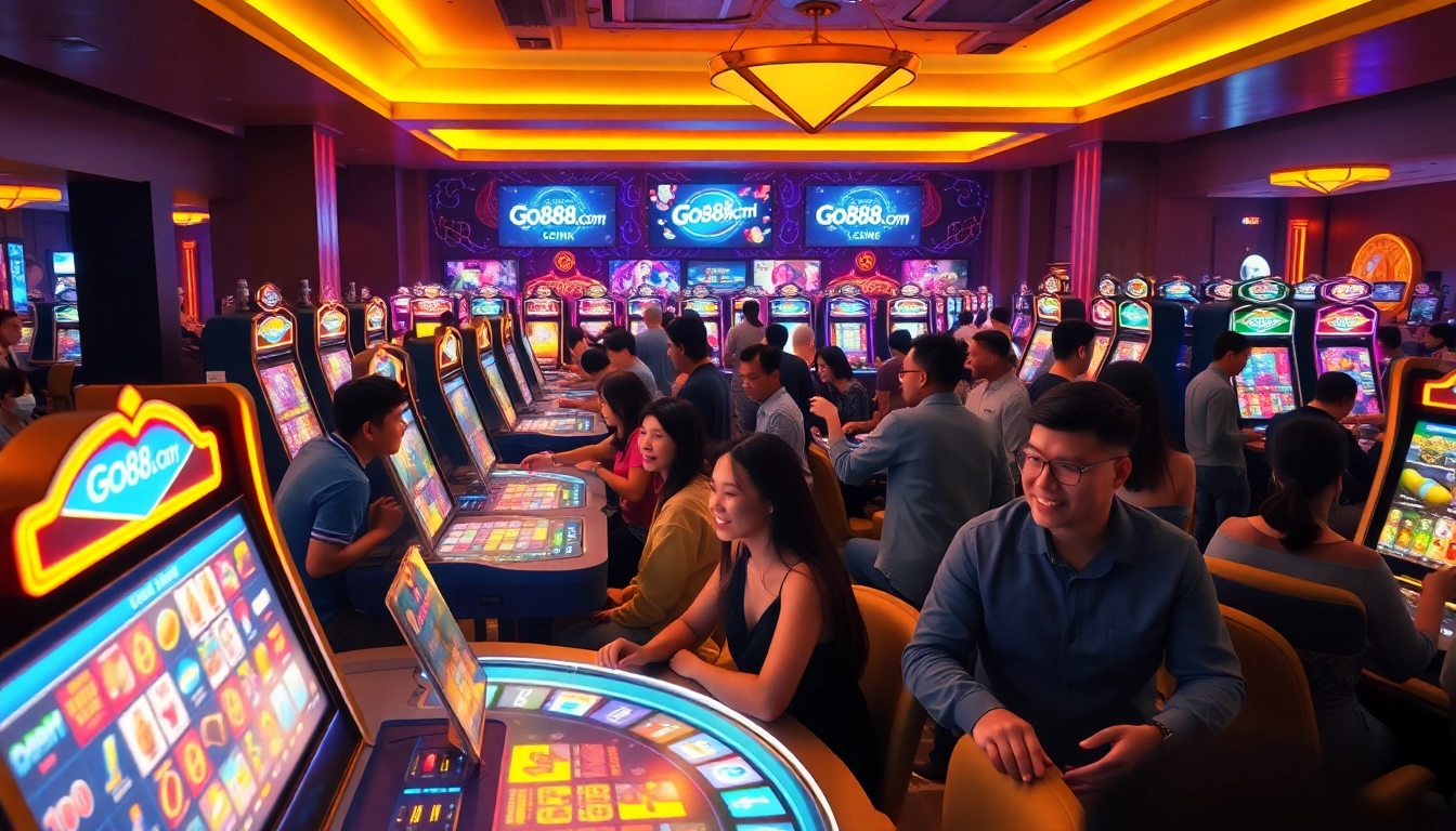 Explore the vibrant online gaming experience at go88kl.com featuring excited players at casino tables.