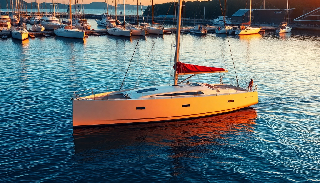 Experience the elegance of the J88 sailboat moored at sunset, capturing its sleek design and serene surroundings.